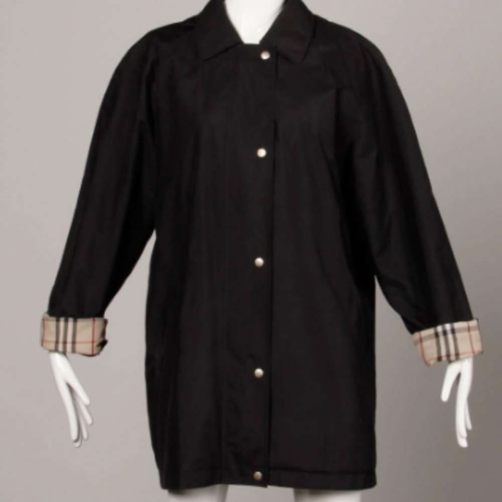 Burberry Black Coat with Signature Check Cuffs